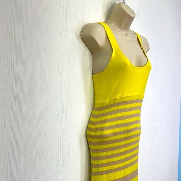 Bebe - Yellow And Tan Stripe Sleeveless Racerback Maxi Dress Size Medium - Picture 5 of 11